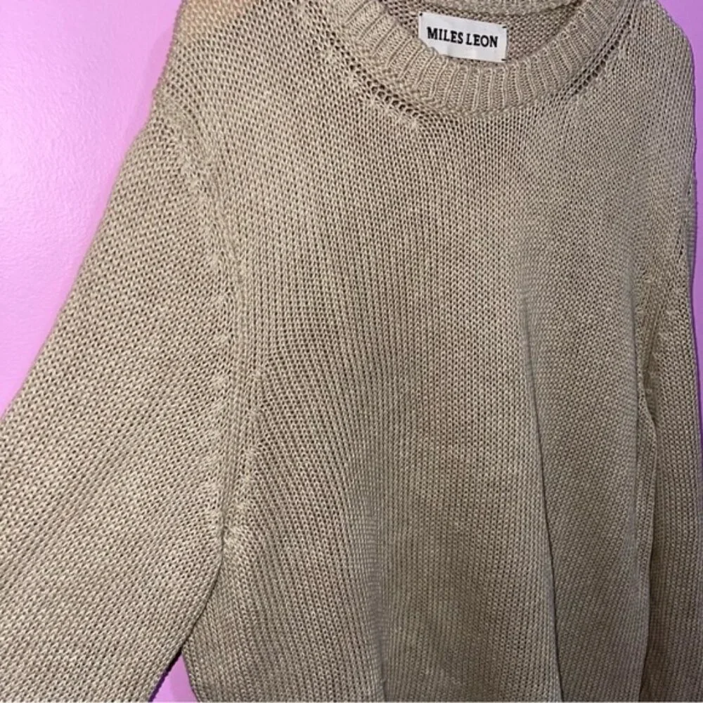 Miles Leon Linen Cotton-Blend‎ Sweater Men’s XL Mushroom Tan
